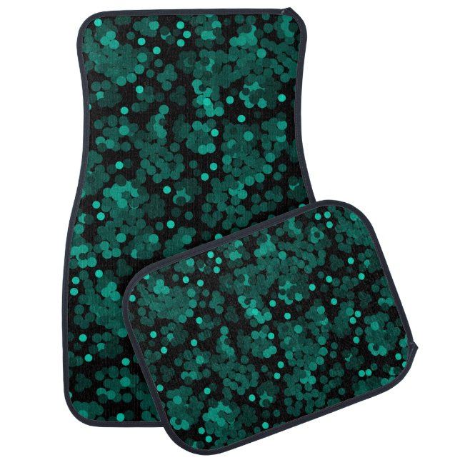Turquoise green polka dot pattern on black car floor mat (Set)