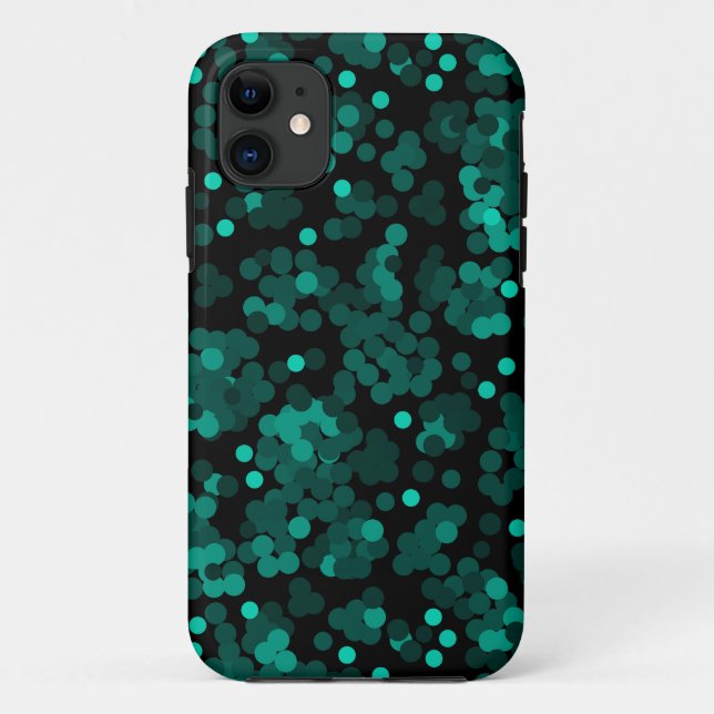Turquoise green polka dot pattern on black Case-Mate iPhone case (Back)