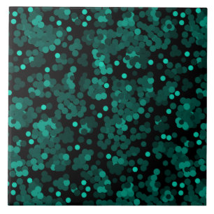 Turquoise green polka dot pattern on black ceramic tile