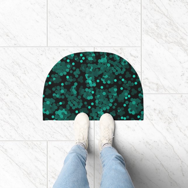 Turquoise green polka dot pattern on black doormat (Indoor)