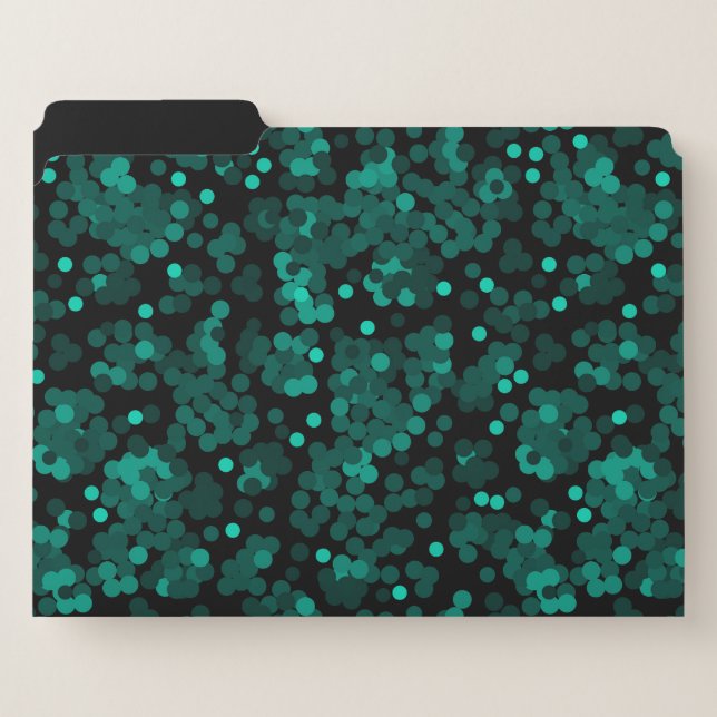 Turquoise green polka dot pattern on black file folder (Front Left)