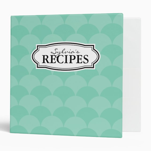 Turquoise green scallop pattern recipe binder book (Front/Inside)