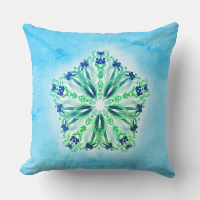 *~* Turquoise Green & Star Mandala Throw Pillow (Front)