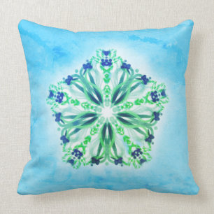 *~* Turquoise Green & Star Mandala Throw Pillow