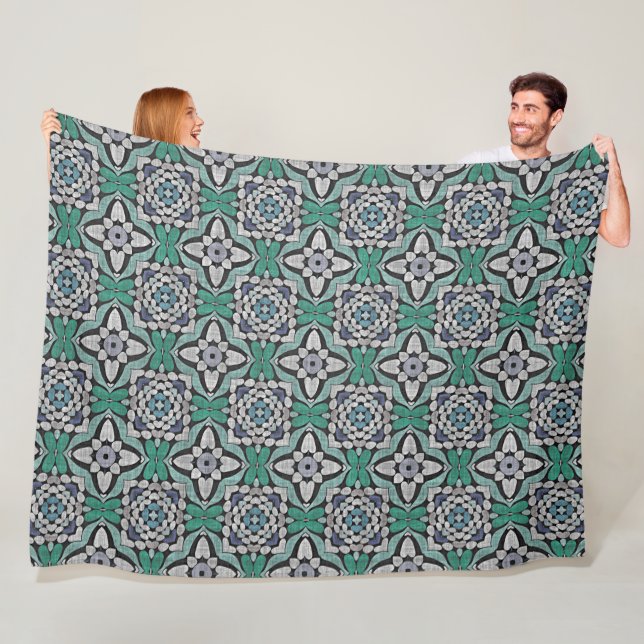 Turquoise Green Teal Blue Hip Bohemian Bali Art Fleece Blanket (In Situ)
