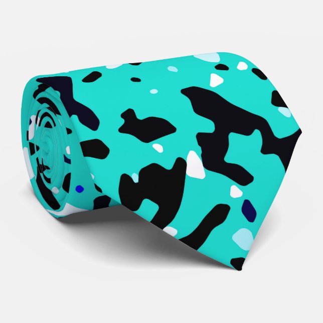 Turquoise Green Teal Blue Pattern Neck Tie (Rolled)