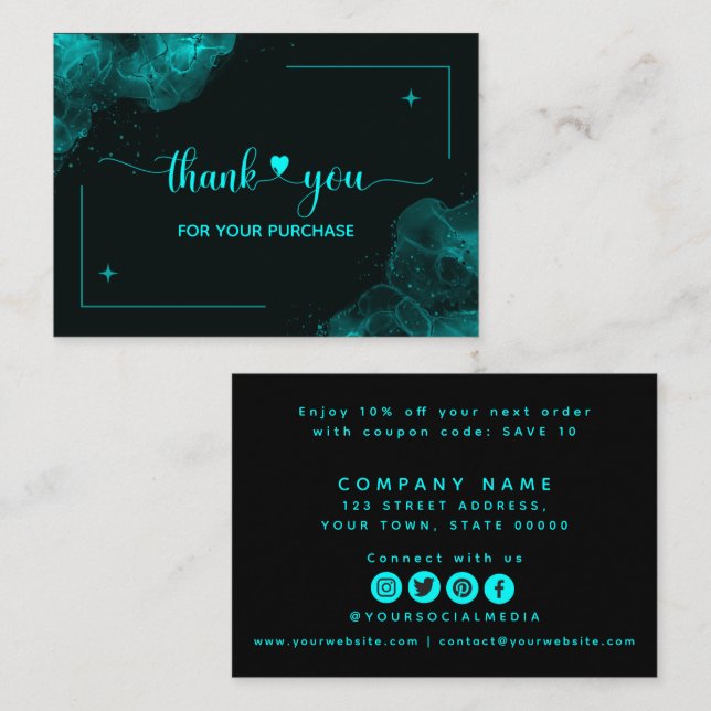 Turquoise Green Thank You For Your Order Enclosure Card (Front/Back)