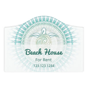 Turquoise Green Turtle And Mandala Coastal Door Sign