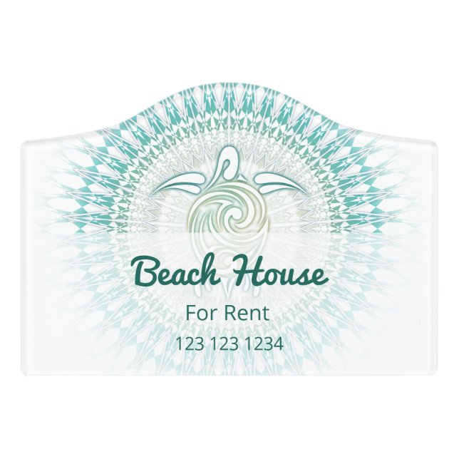 Turquoise Green Turtle And Mandala Coastal Door Sign (Small Crest Front)