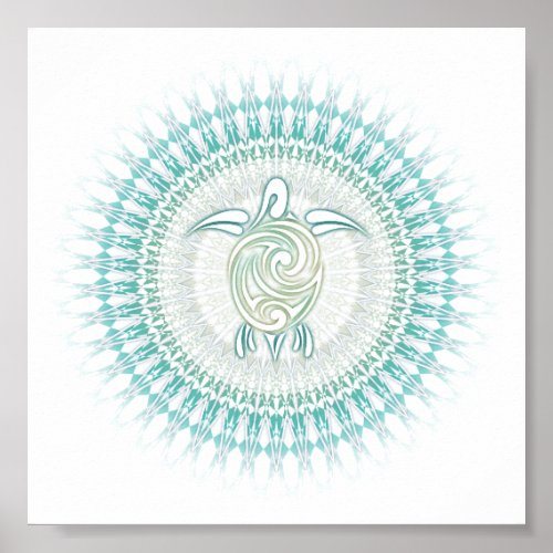 Turquoise Green Turtle Mandala Animal Poster