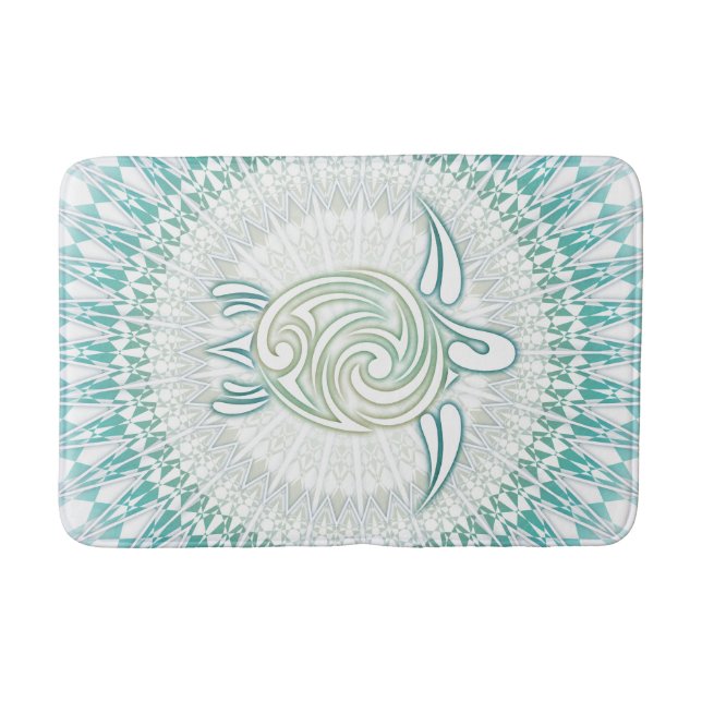 Turquoise Green Turtle Mandala Coastal Maritime Bathroom Mat (Front)