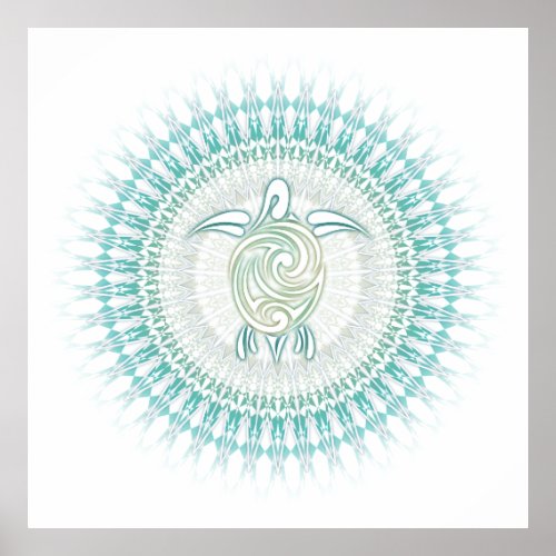 Turquoise Green Turtle Mandala Coastal Poster