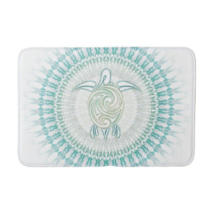 Turquoise Green Turtle Mandala Maritime Bathroom Mat