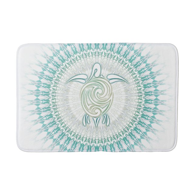 Turquoise Green Turtle Mandala Maritime Bathroom Mat (Front)