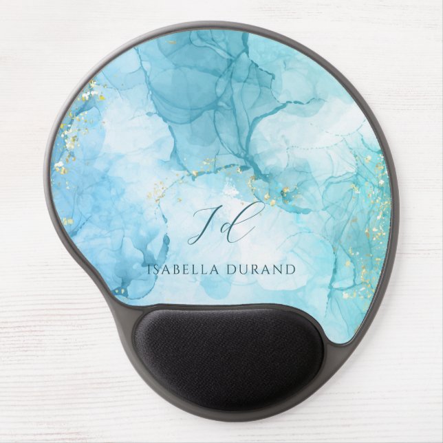 Turquoise Green watercolor Glitter Customizable Gel Mouse Pad (Front)