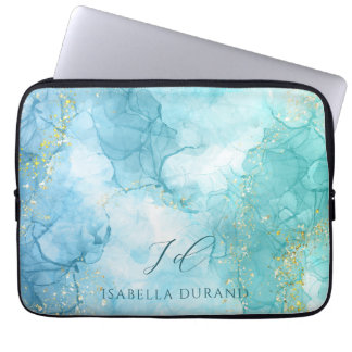 Turquoise Green watercolor Glitter Customizable Laptop Sleeve