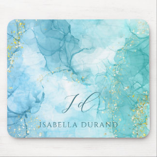 Turquoise Green watercolor Glitter Customizable Mouse Pad