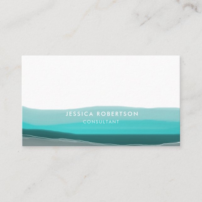 Turquoise Green Watercolor Waves Business Card (Front)