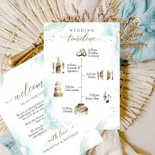 Turquoise Green Wedding Welcome and Timeline Card