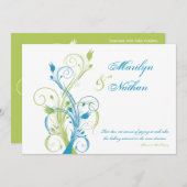 Turquoise Green White Floral Wedding Invitation (Front/Back)