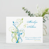 Turquoise Green White Floral Wedding Invitation (Standing Front)