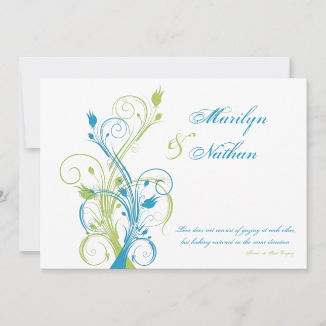 Turquoise Green White Floral Wedding Invitation (Front)