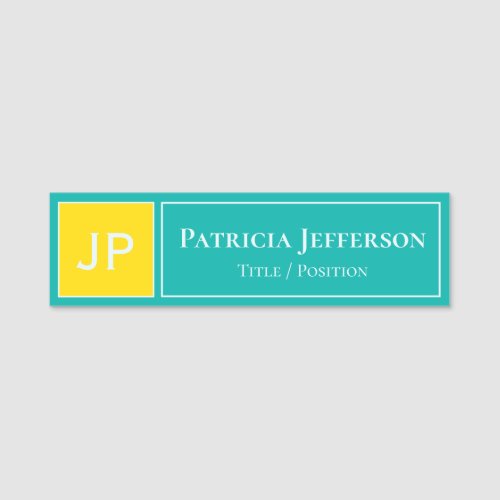 Turquoise Green  Yellow Professional Monogrammed Name Tag