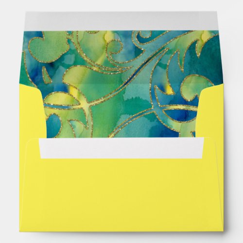 Turquoise Green Yellow Watercolor Envelope