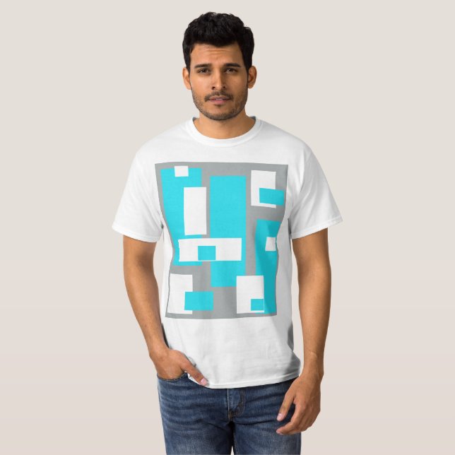 Turquoise, grey and white blocks T-Shirt (Front Full)