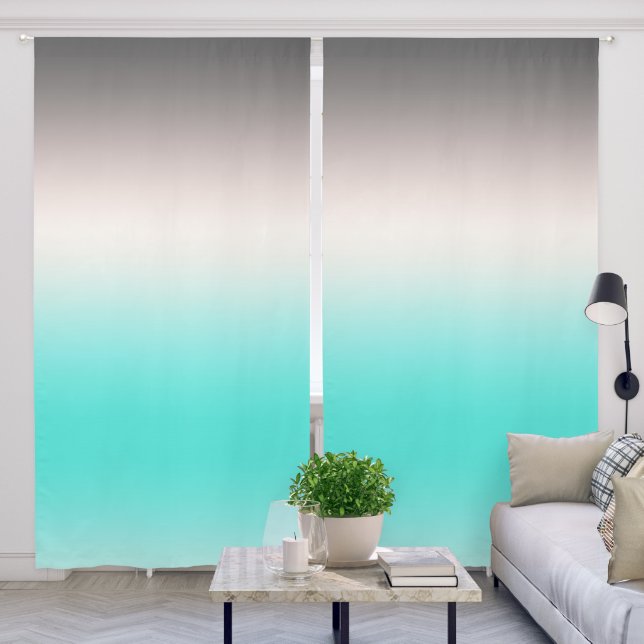 Turquoise grey Ombre Blackout Curtains (Living Room)