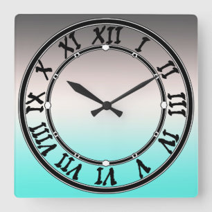 Turquoise grey Ombre Square Wall Clock