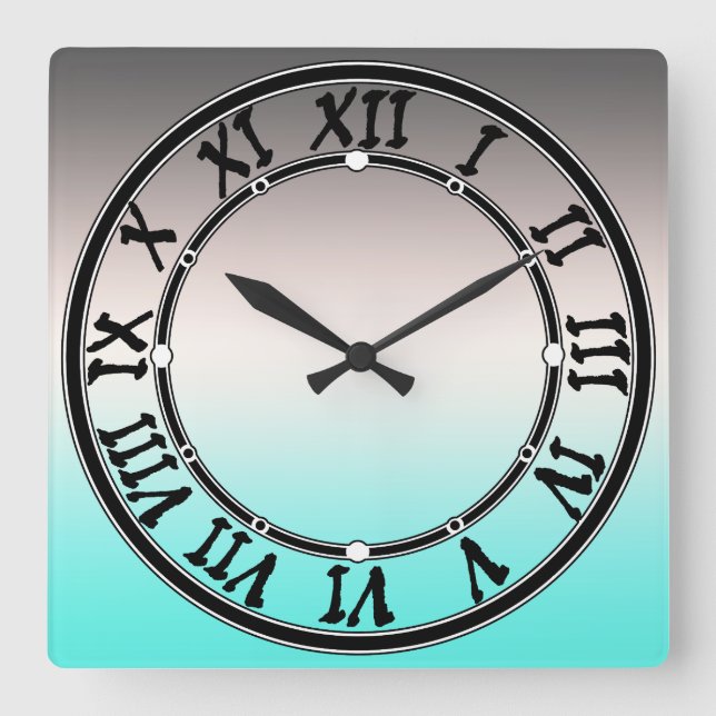 Turquoise grey Ombre Square Wall Clock (Front)