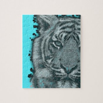 Turquoise Grunge Blk&wht Tiger Jigsaw Puzzle by TeensEyeCandy at Zazzle