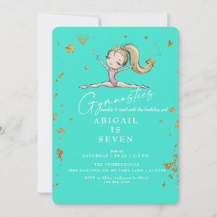 Turquoise Gymnastics Tumble & Twirl Birthday Invitation