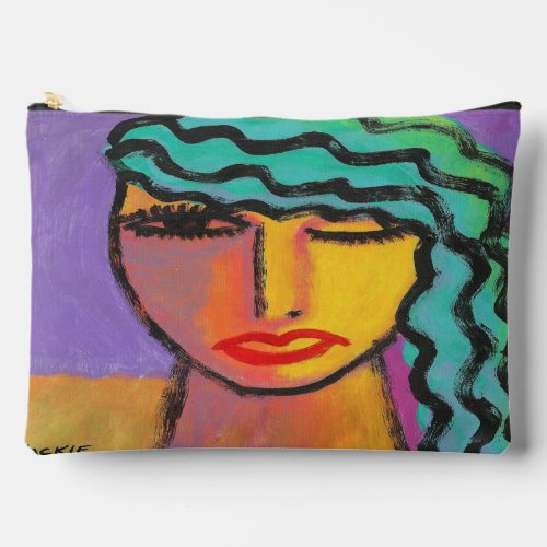 Turquoise Hair Abstract Art Accessory Pouch