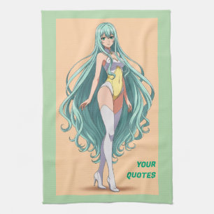 Turquoise Hair Anime Girl Kitchen Towel
