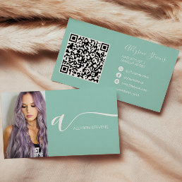 Turquoise hair makeup photo initial qr code business card