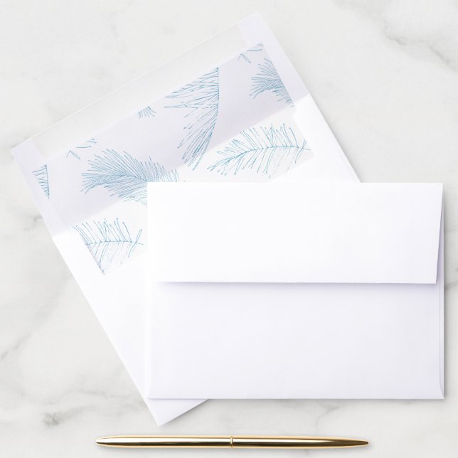 Turquoise Hand Drawn Tropical Palm Leaves Envelope Liner (Desk)
