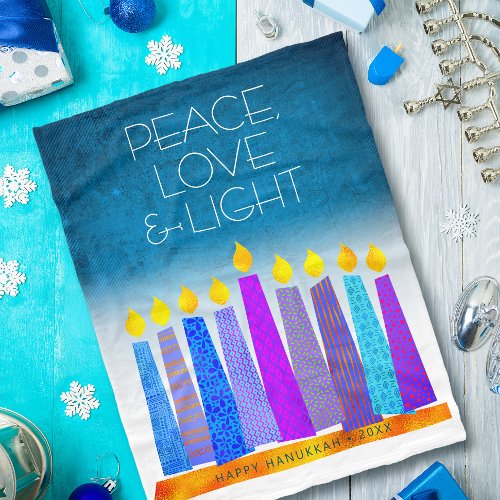 Turquoise Hanukkah Candles Peace Love Light Modern Fleece Blanket