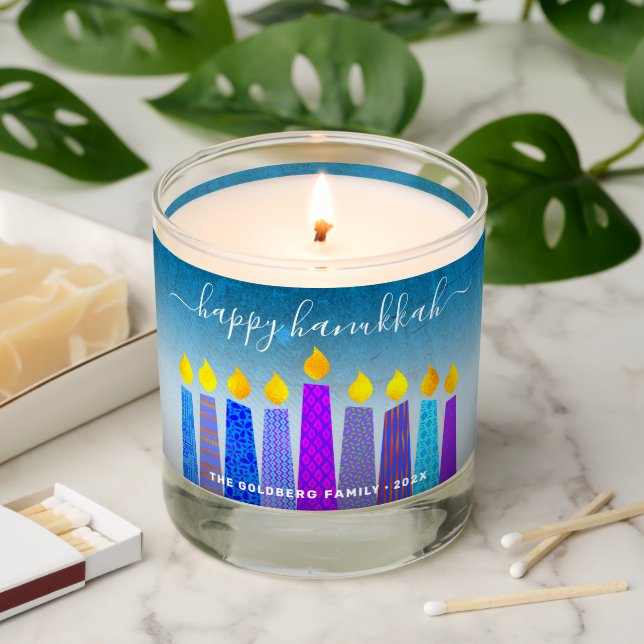 Turquoise Hanukkah Menorah Candles Keepsake Custom (Lit)