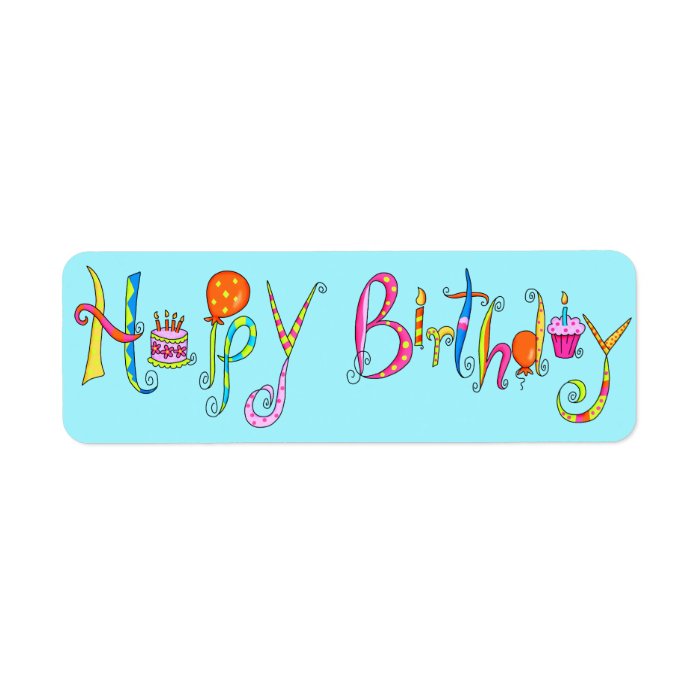 Turquoise Happy Birthday Address Label Sticker