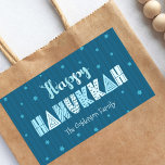Turquoise Happy Hanukkah Whimsical Fun Typography Rectangular Sticker<br><div class="desc">“Happy Hanukkah.” Fun whimsical handcrafted typography along with a random Star of David pattern in light dusty blues all overlaying midnight navy blue hand drawn lines and a dark teal blue background help you usher in the festival of lights. Feel the warmth and joy of the holiday season whenever you...</div>