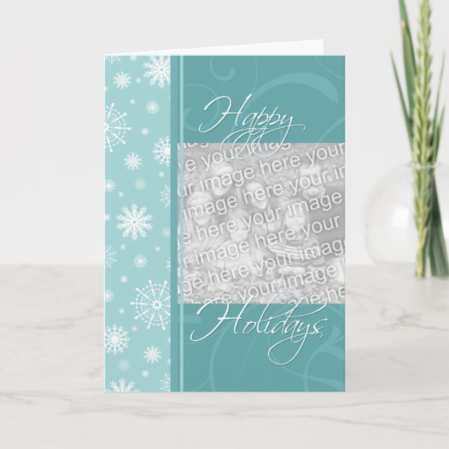 Turquoise Happy Holidays Christmas Photo Card (Front)