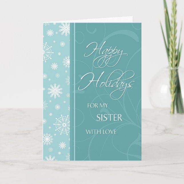 Turquoise Happy Holidays Sister Christmas Card (Front)