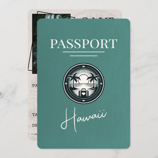 Turquoise Hawaii Passport Save The Date (Front/Back)