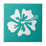 Turquoise Hawaiian Hibiscus flower floral print Ceramic Tile<br><div class="desc">Turquoise Hawaiian Hibiscus flower floral print ceramic tiles. Beautiful tiles for indoor home decorations like bathroom or kitchen. Or use as unique trivet.  Add your own personalized text or image. Great for special occasions like wedding party,  Birthday,  office etc. Turquoise blue or custom color background.</div>