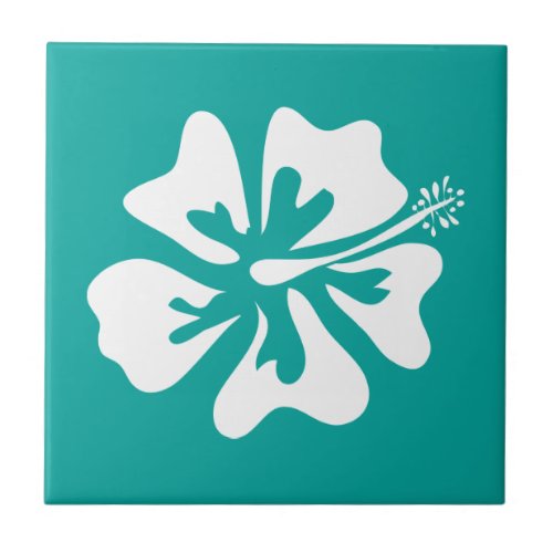 Turquoise Hawaiian Hibiscus flower floral print Ceramic Tile