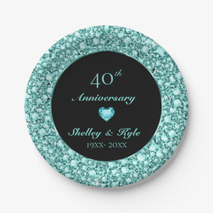 Turquoise Heart And Diamonds- Anniversary Paper Plates
