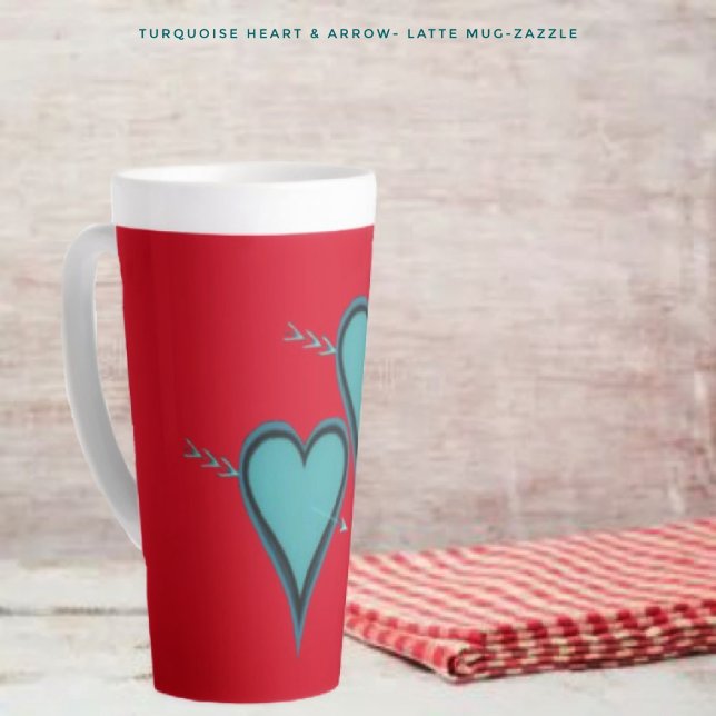 Turquoise Heart & Arrow Latte Mug (Creator Uploaded)