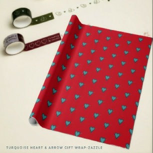Turquoise Heart & Arrow Wrapping Paper